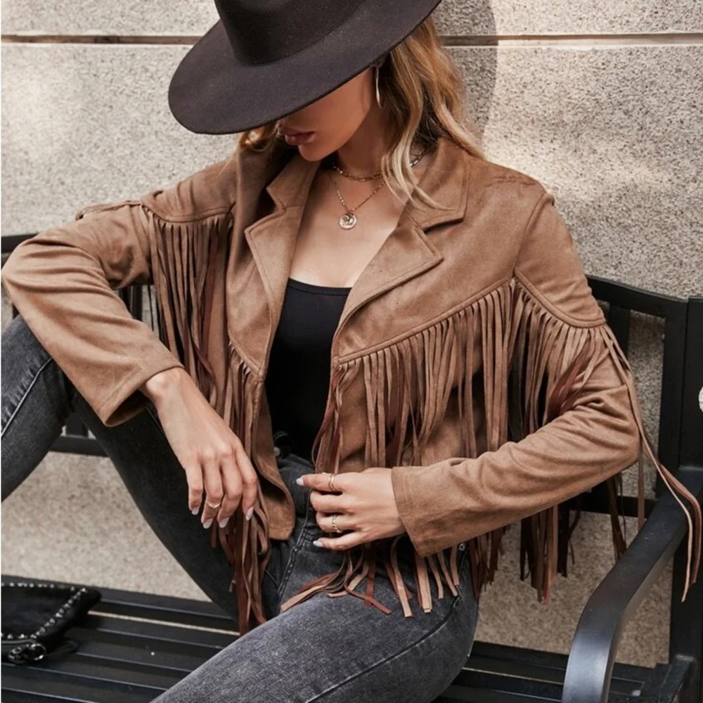 women tassel jacket semi cropped tops blazer_6